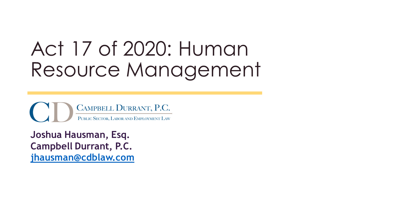 Local Government 101: Act 17 of 2020: Human Resource Management